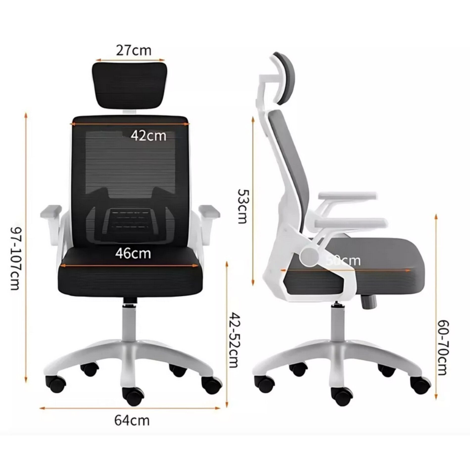 Scaun reglabil pentru Birou sau Gaming Ergonomic negru cu tetiera reglabila 2D - imagine 12