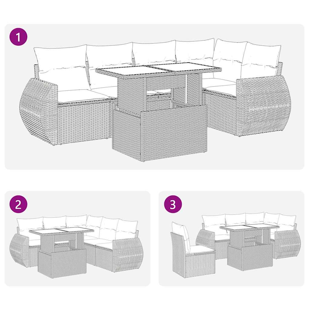 Set canapele de gradina cu perne, 6 piese, maro, poliratan — imaginea 7