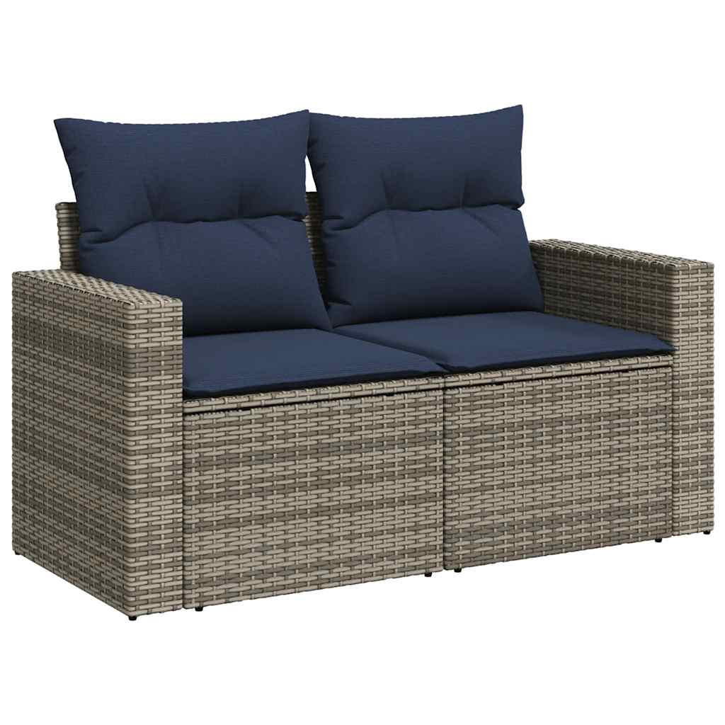 Set canapele de gradina, 7 piese, cu perne, gri, poliratan — imaginea 3