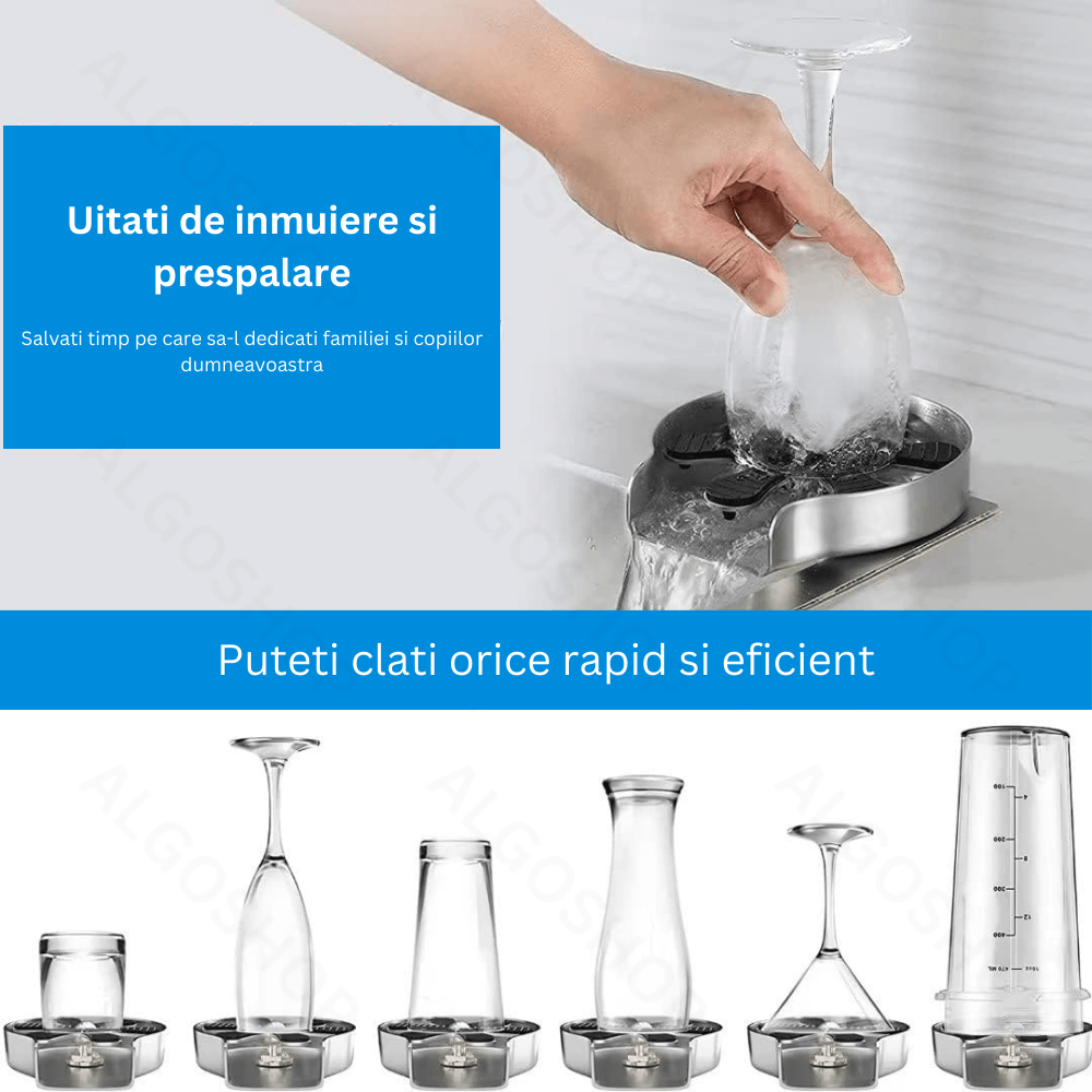 Dispozitiv pentru clatire pahare, Kit spalare rapida sub jet presiune apa, Rinser cu 9 orificii de pulverizare Otel inox - imagine 3