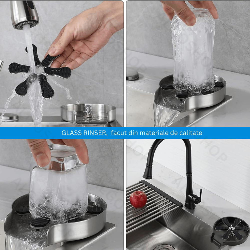 Dispozitiv pentru clatire pahare, Kit spalare rapida sub jet presiune apa, Rinser cu 9 orificii de pulverizare Otel inox - imagine 5