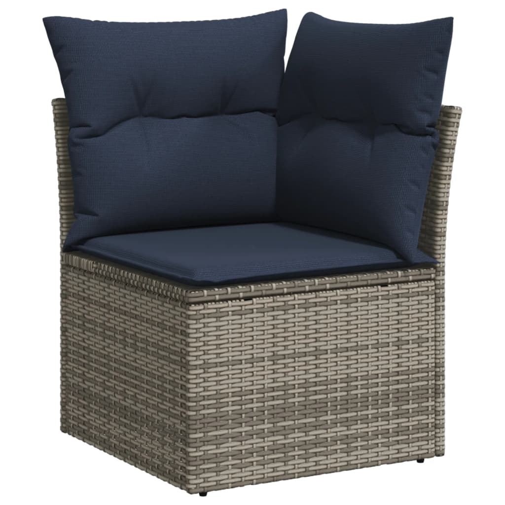 Set canapea de gradina cu perne, 5 piese, gri, poliratan — imaginea 4