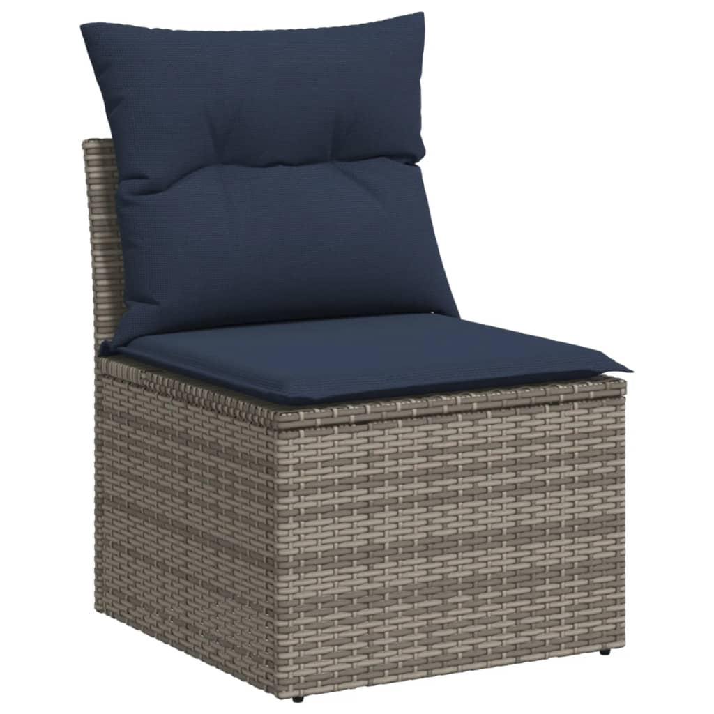 Set canapea de gradina cu perne, 5 piese, gri, poliratan — imaginea 5