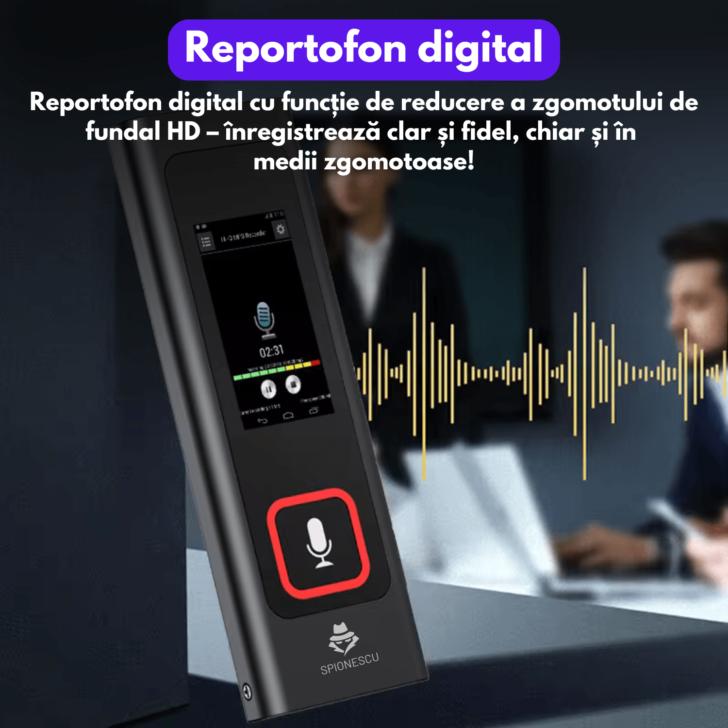 Reportofon digital, H-R510 Pro, 32 GB, inregistrare cu activare vocala, elimina zgomote de fundal, baterie 170 mAh