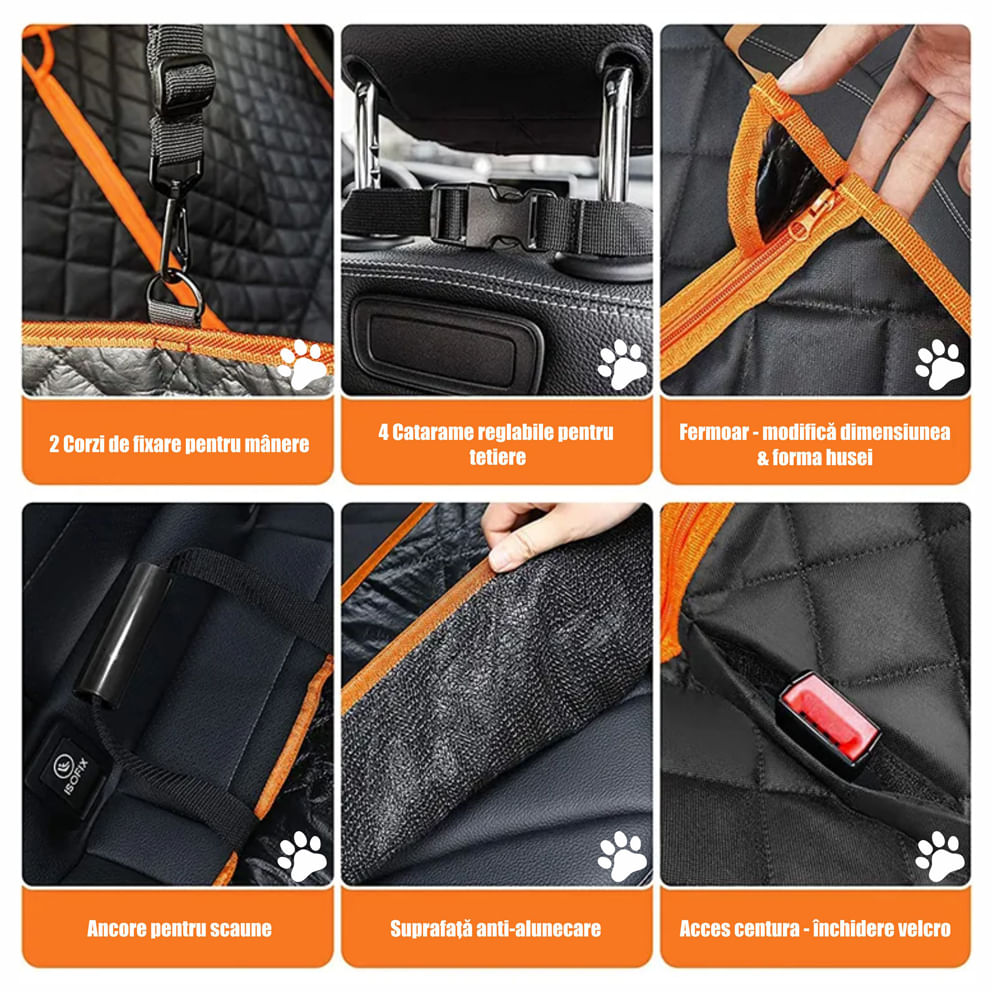 Husa auto de protectie pentru transport animale, Linomag®, pentru caini si pisici, Impermeabila, Negru, 147 x 137 cm - 2 | YEO