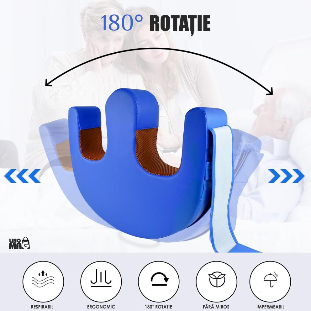 Perna intoarcere pacienti imobilizati Linomag®, rotire 180°, banda fixare, maner, impermeabila, Albastru