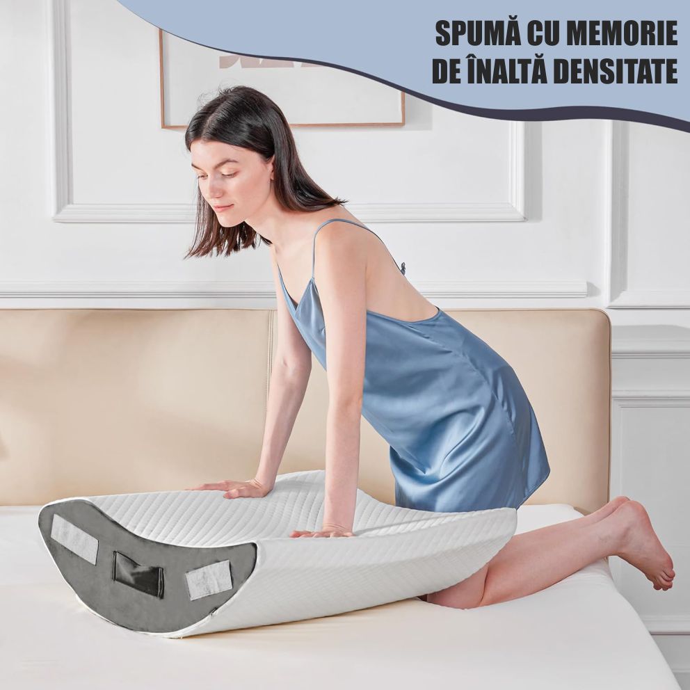 Set 4 Perne Ortopedice Reglabile Linomag®, Spuma memorie, Suport complet, Husa lavabila, Alb/Gri inchis - 2 | YEO