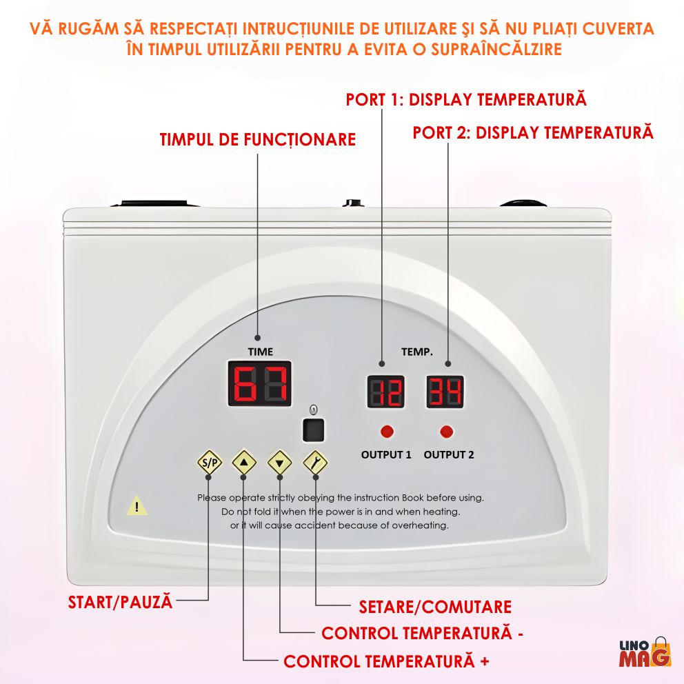 Termocuverta Infrarosu tip Patura LINOMAG®, Ardere Grasimi, Relaxare, 6 Trepte Caldura, 180x80 cm, Portocaliu
