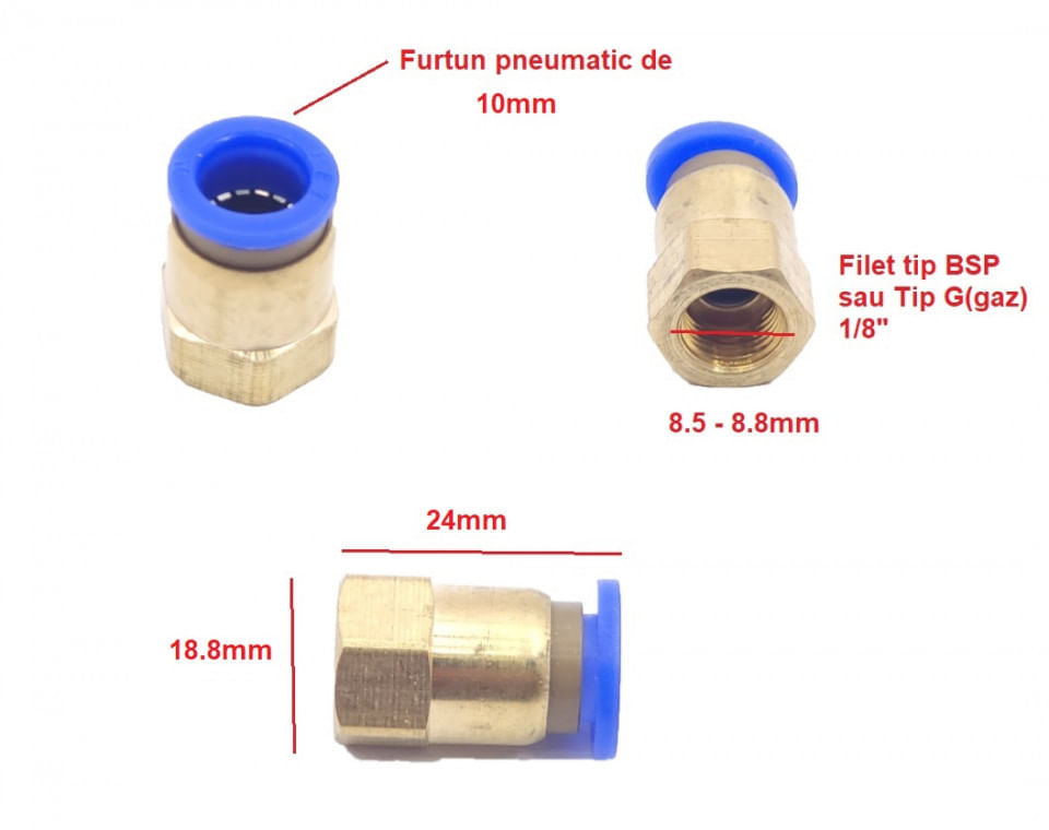Cupla rapida aer filet 1/8" diametru furtun 8mm PCF10 CH068 — imaginea 2