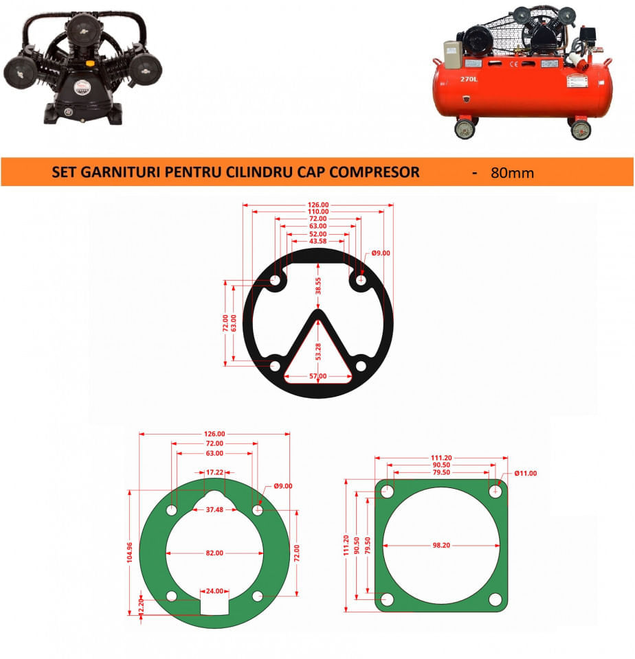 Garnituri set pentru cap compresor de aer V 80mm CH082 Mod.5(L) — imaginea 4