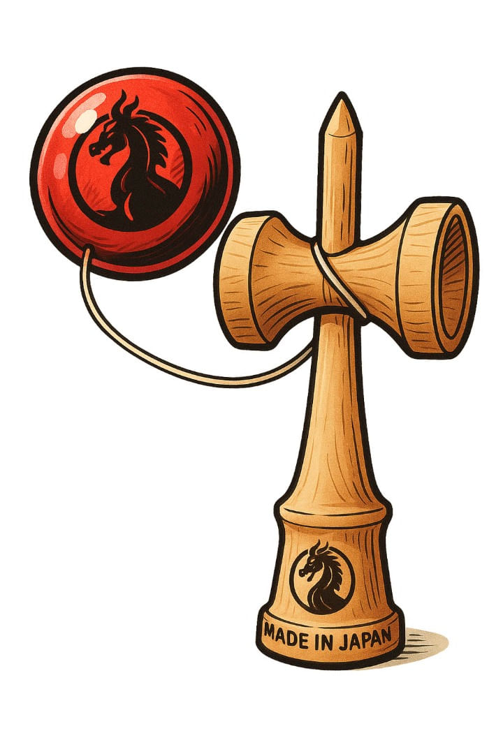 Kendama profesionala, Bila din lemn, Samurai + Sticker pentru telefon, 55KD