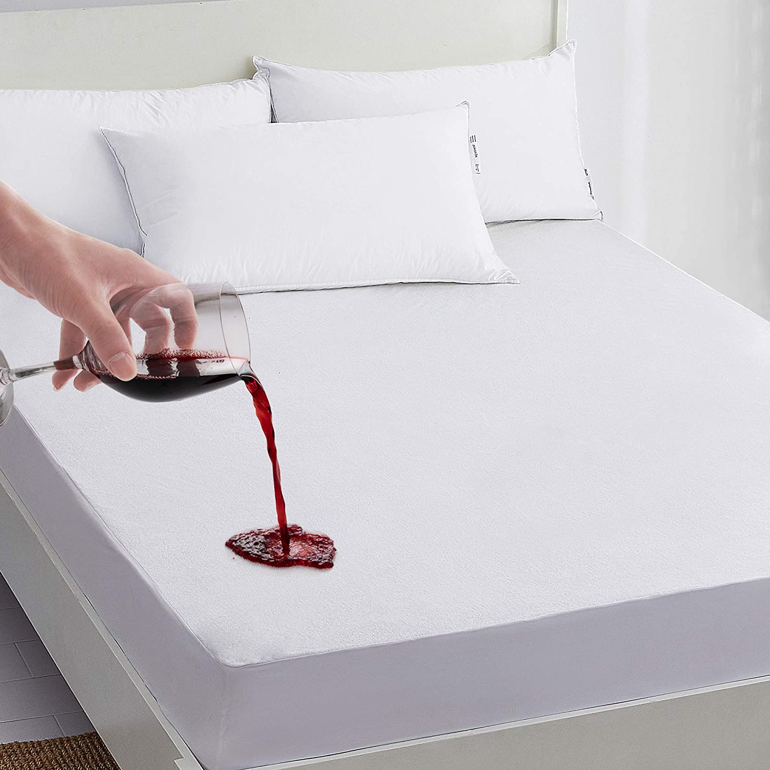 Husa pat Kotonia Home Hotel - frotir poliester impermeabil, pentru saltea 90x200+35 cm alba