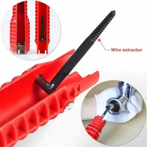 Cheie multifunctionala pentru instalatii sanitare, Plastic/Aluminiu, Rosu/Argintiu — imaginea 2