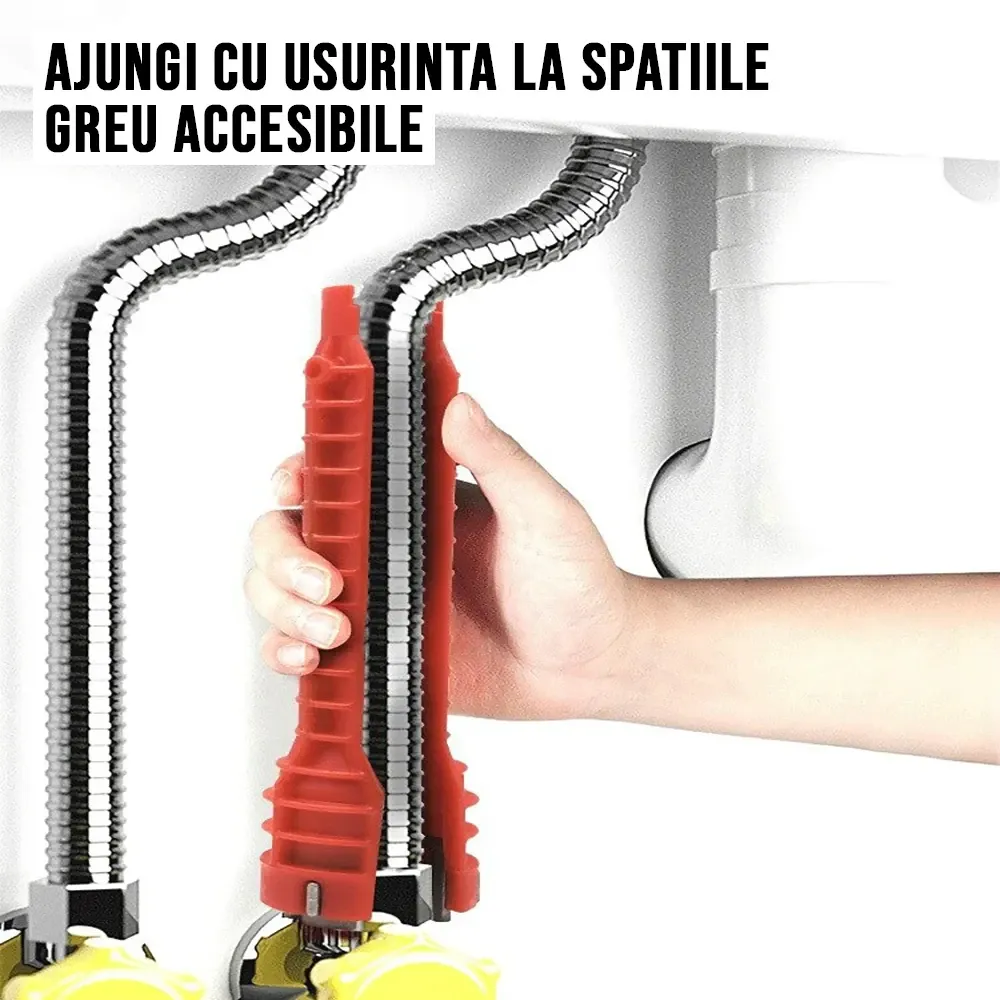 Cheie pentru instalatii sanitare, multifunctionala, rosie, 255 mm — imaginea 4