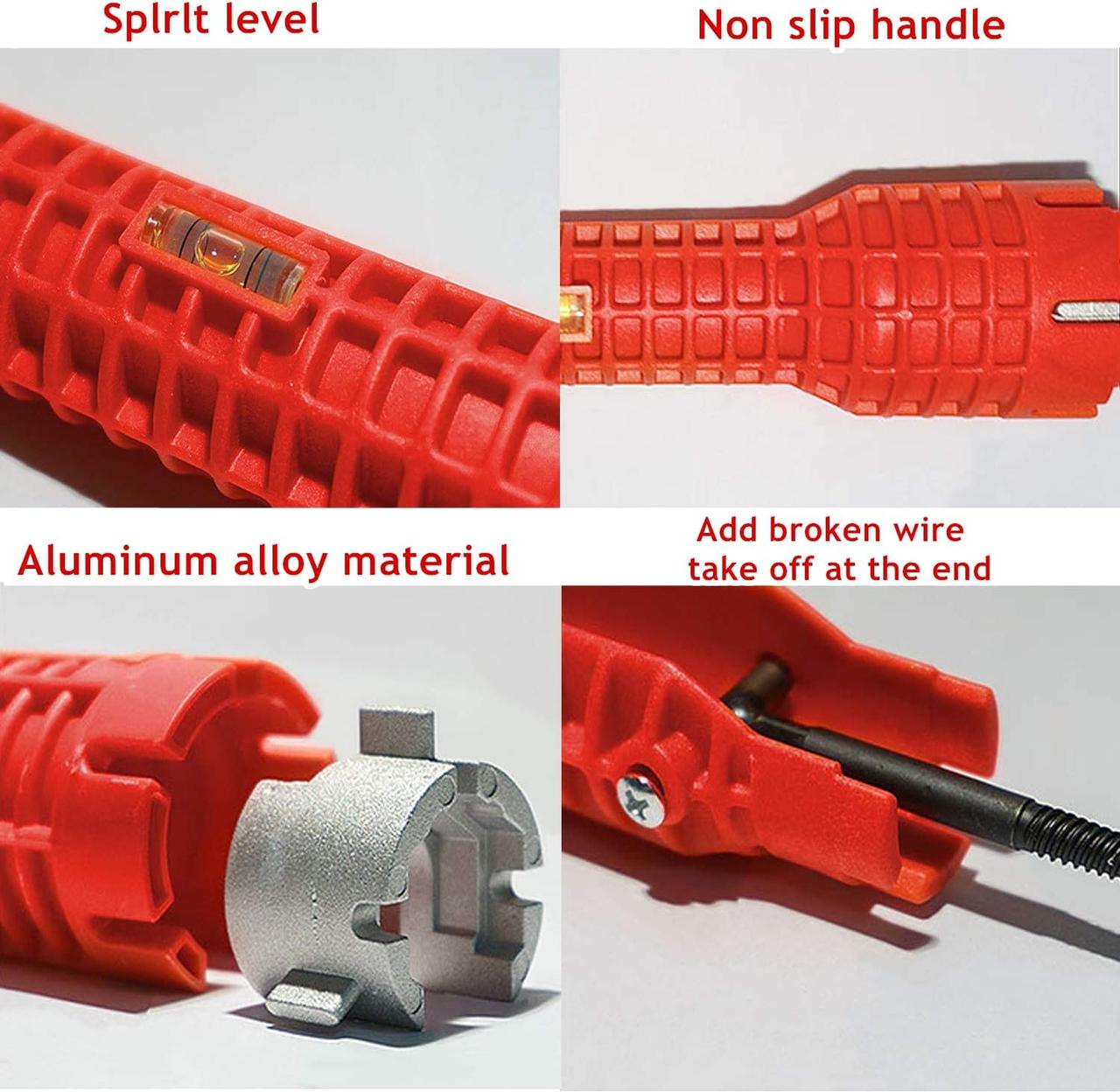 Cheie multifunctionala pentru instalarea robinetelor, Plastic/Aliaj aluminiu, Rosu — imaginea 3