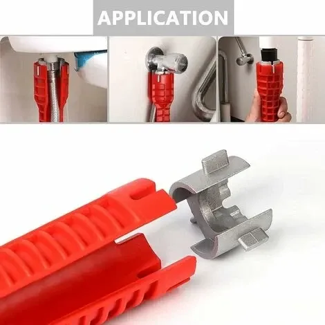 Cheie multifunctionala pentru instalatii sanitare, Plastic/Aluminiu, Rosu/Argintiu — imaginea 4