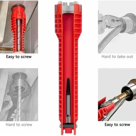 Cheie multifunctionala pentru instalatii sanitare, Plastic/Aluminiu, Rosu/Argintiu — imaginea 5