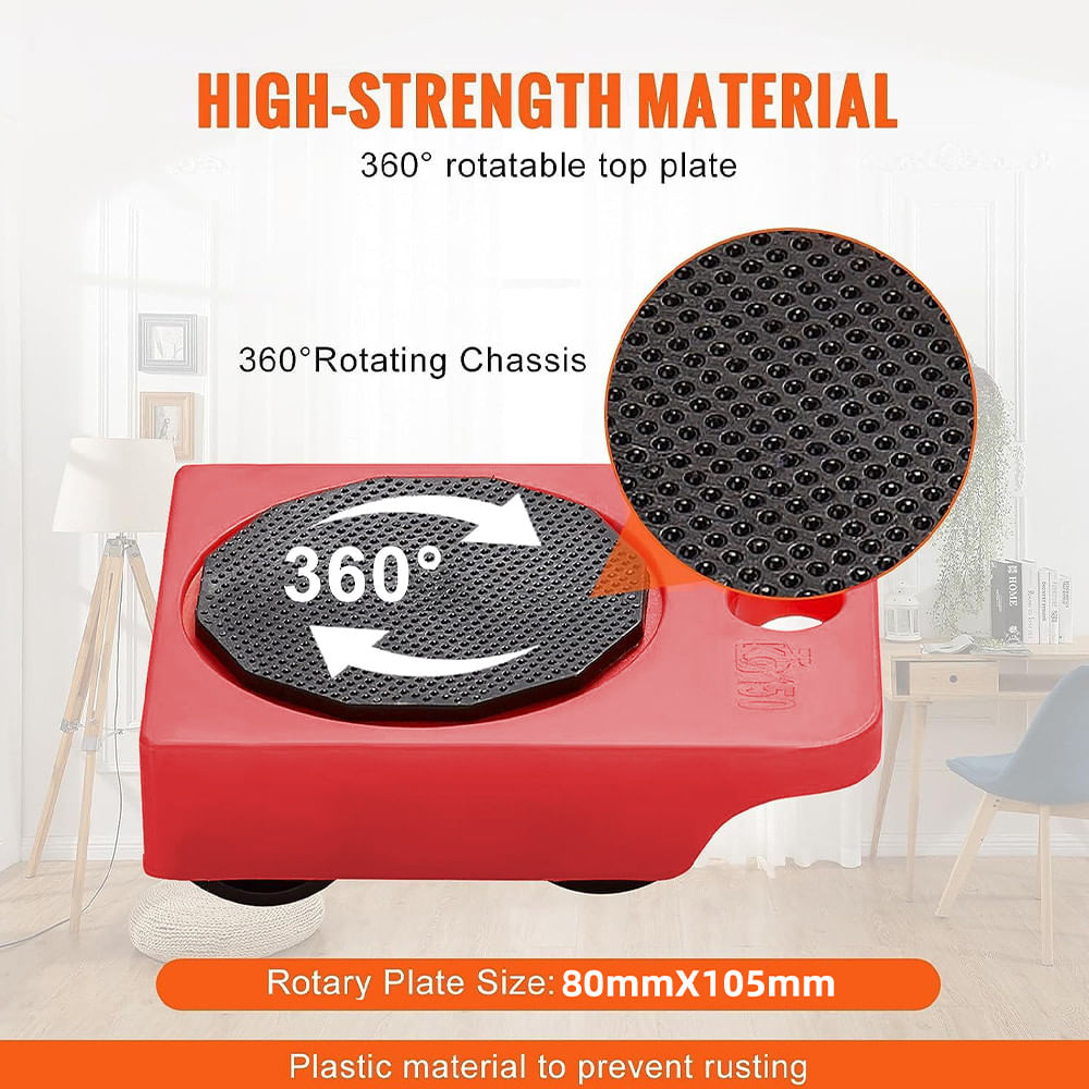 Set transportat si ridicat mobila, cu role pentru ridicat si mutat obiecte grele, maxim 150 kg, Rosu — imaginea 6