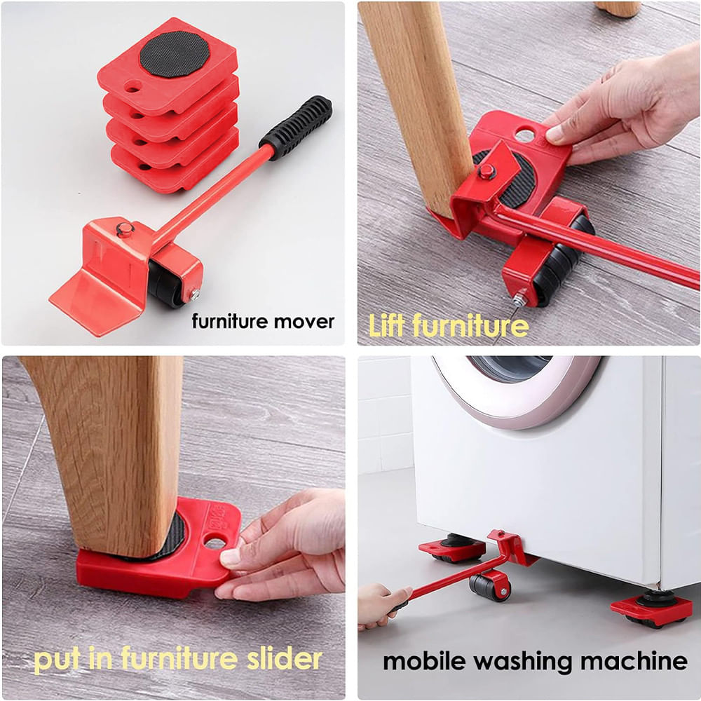 Set transportat si ridicat mobila, cu role pentru ridicat si mutat obiecte grele, maxim 150 kg, Rosu — imaginea 7