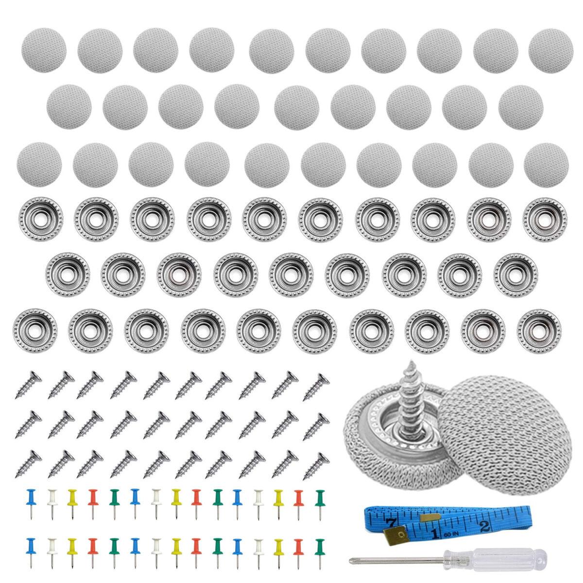 Set Reparatie Plafon Auto cu 30 Butoni pentru Tapiserie - Gri