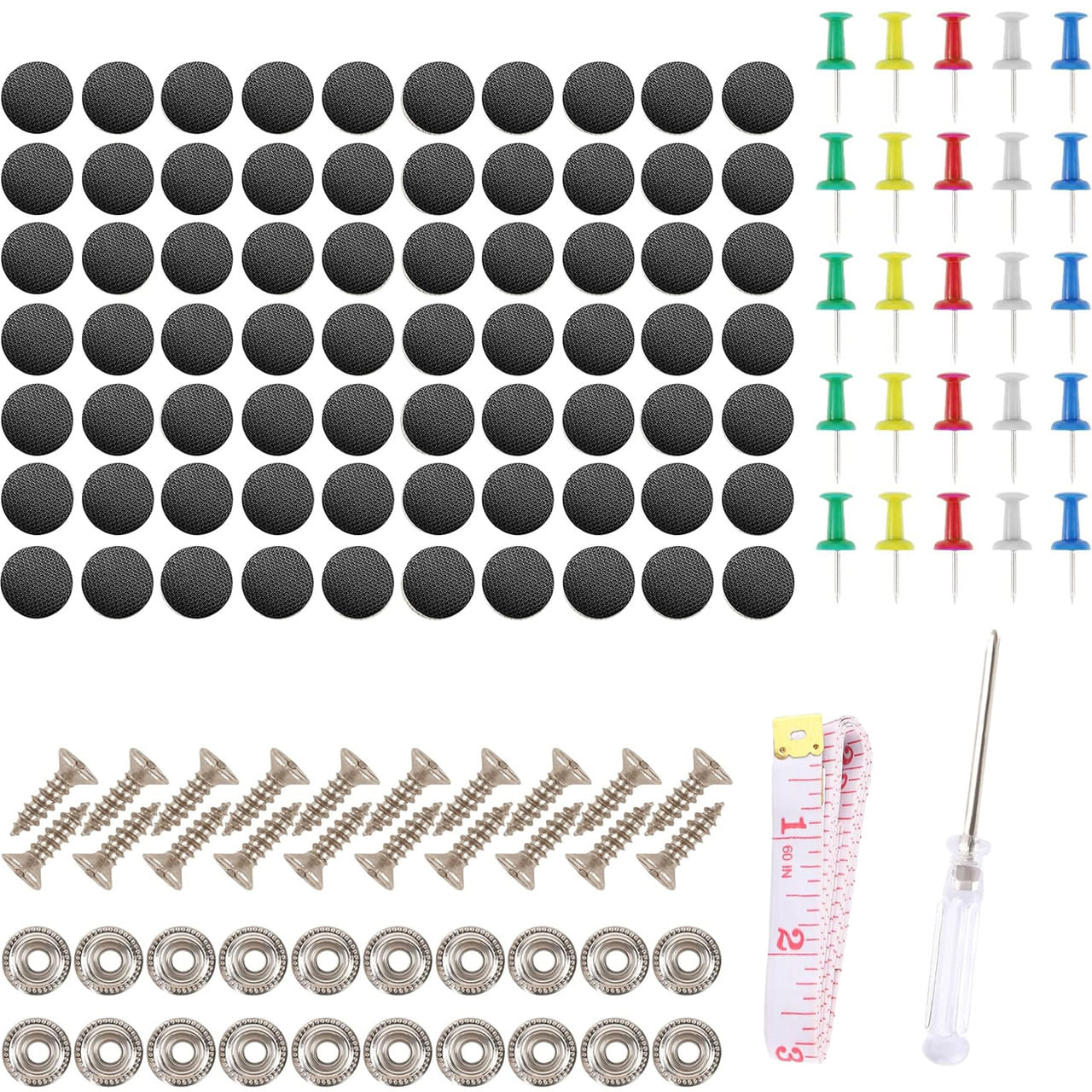 Set 70 capse de reparare a acoperisului auto, Cu surubelnita, banda de masura, ace colorate,