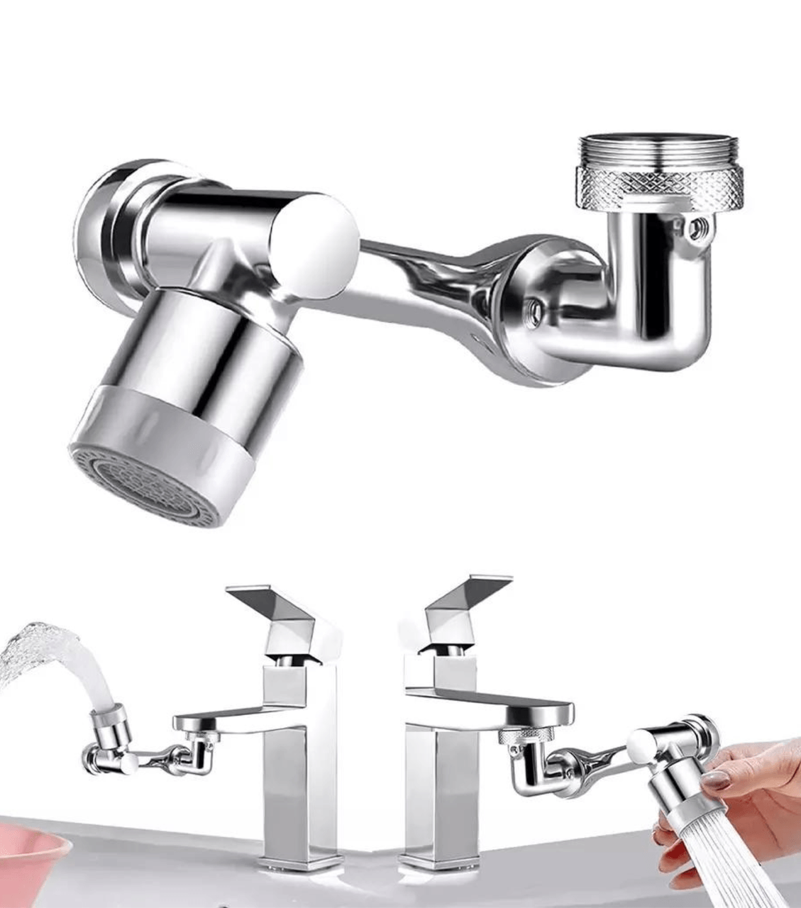 Extensie Robinet Rotativa, Adaptor Apa Baterie, Universal, Rotatie de 1080 , Functie de Economisire a Apei, — imaginea 2