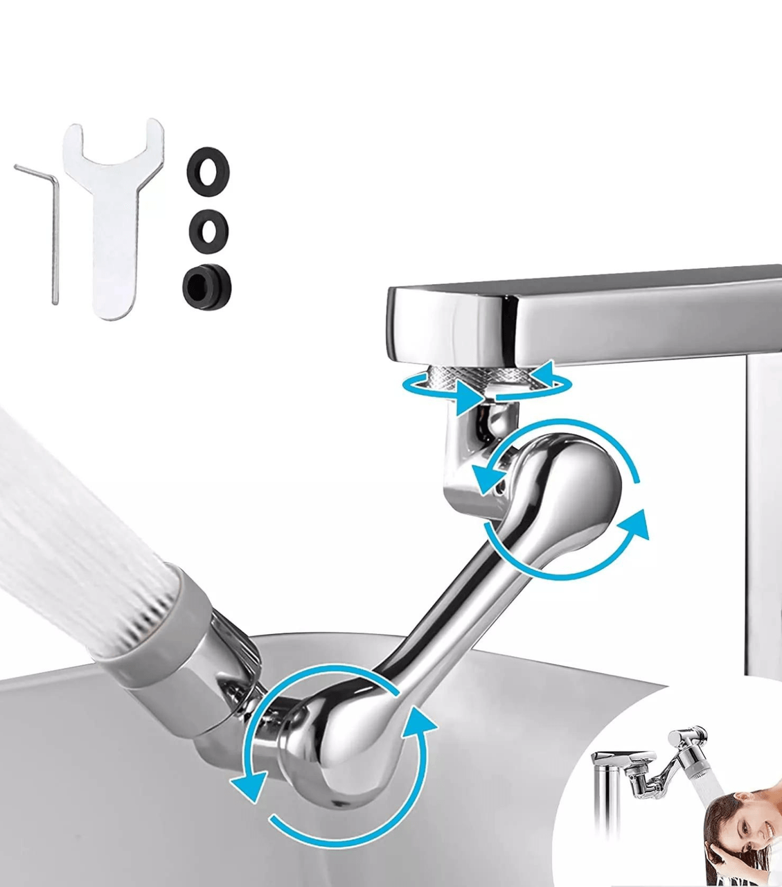 Extensie Robinet Rotativa, Adaptor Apa Baterie, Universal, Rotatie de 1080 , Functie de Economisire a Apei, — imaginea 3