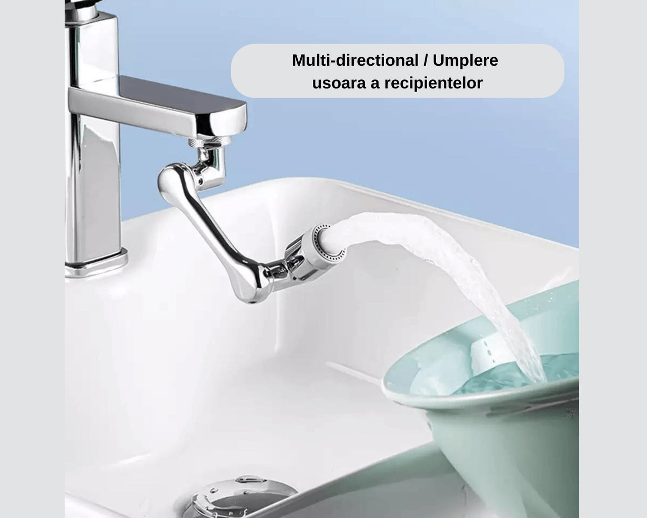Extensie Robinet Rotativa, Adaptor Apa Baterie, Universal, Rotatie de 1080 , Functie de Economisire a Apei, — imaginea 7