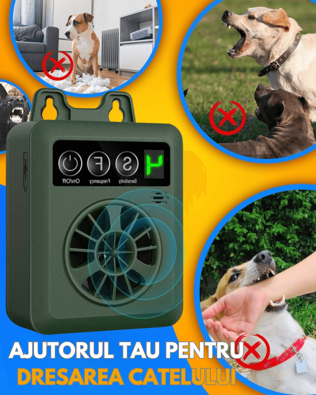 Dispozitiv Profesional Anti-Latrat, Ultrasonic, 4 trepte de intensitate, Incarcare USB, Pentru Interior/Exterior - 1 | YEO