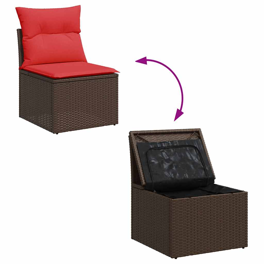 Set canapele de gradina, 4 piese, cu perne, maro poliratan maro — imaginea 7