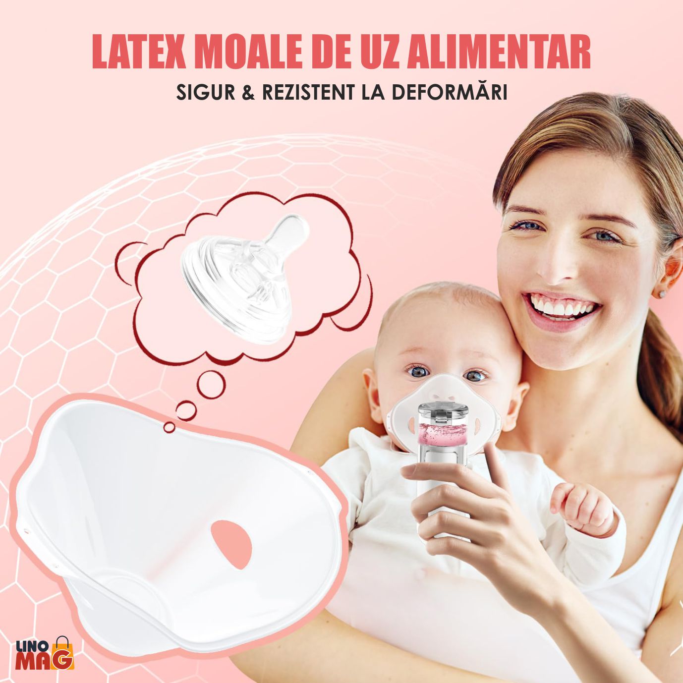 Aparat Aerosoli Profesional Linomag®, Masca Copii si Adulti, Tehnologie Mesh, Autocuratare, Silentios, Alb/Negru - imagine 4