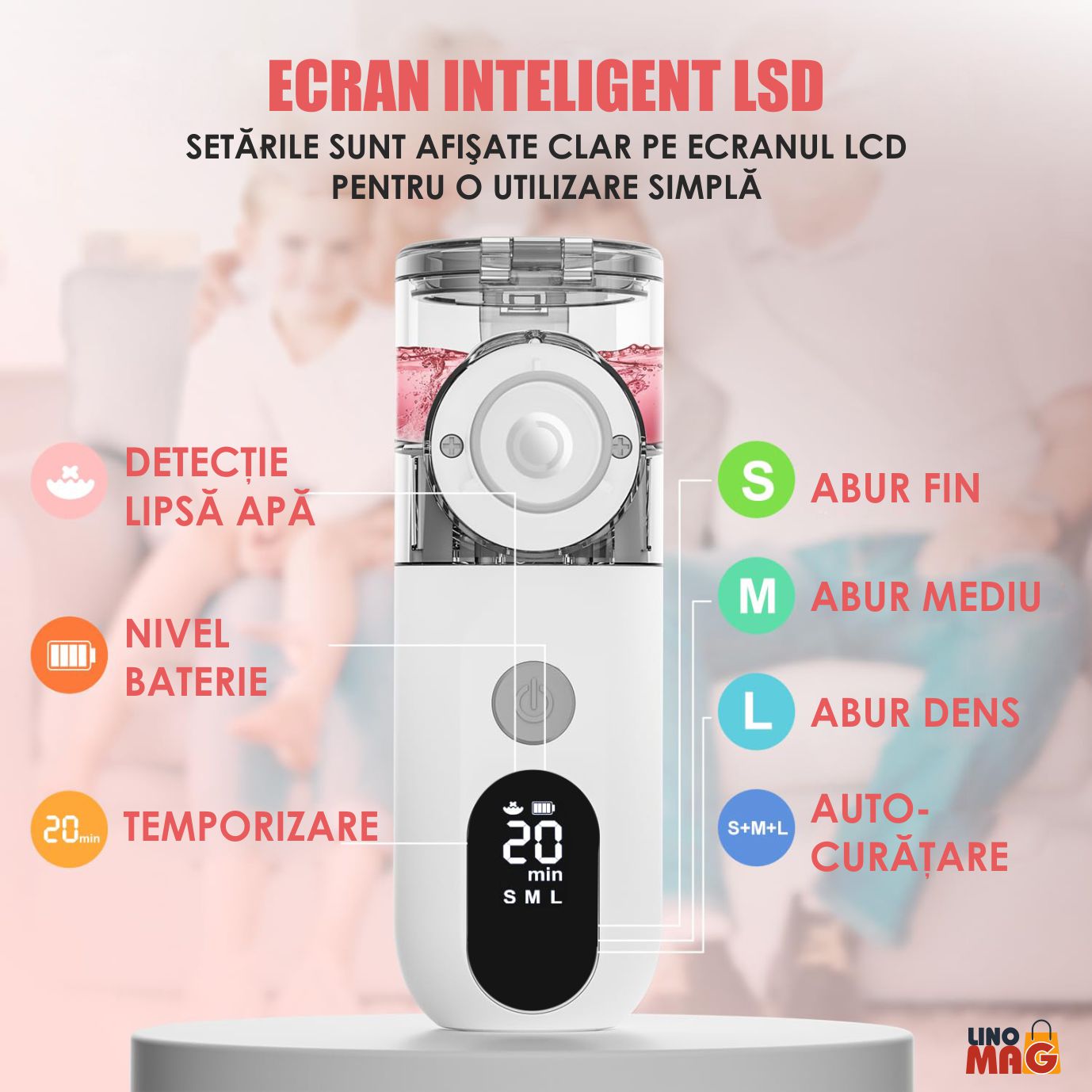 Aparat Aerosoli Profesional Linomag®, Masca Copii si Adulti, Tehnologie Mesh, Autocuratare, Silentios, Alb/Negru - imagine 6