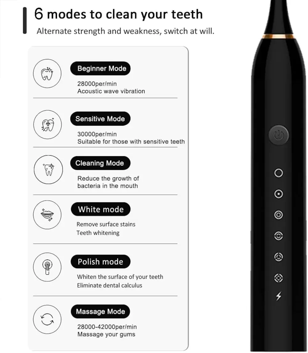 Periuta de dinti electrica ABYZ cu 4 capete interschimbabile si incarcare USB Culoare neagra design modern si functional