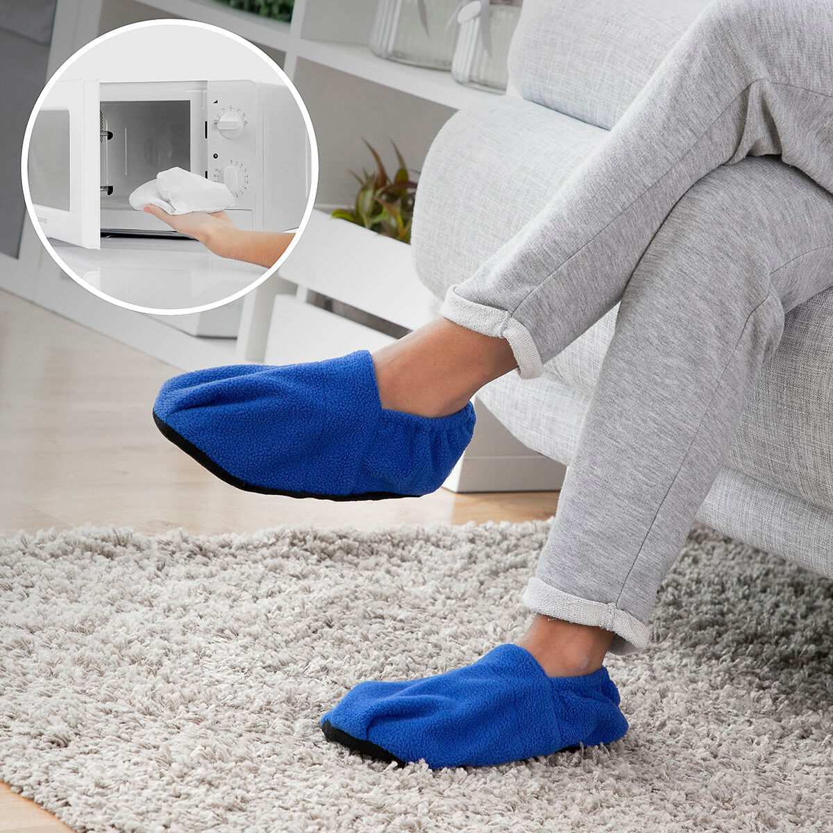 Papuci de casa cu posibilitate de incalzire in cuptorul cu microunde InnovaGoods Albastru - 2 | YEO