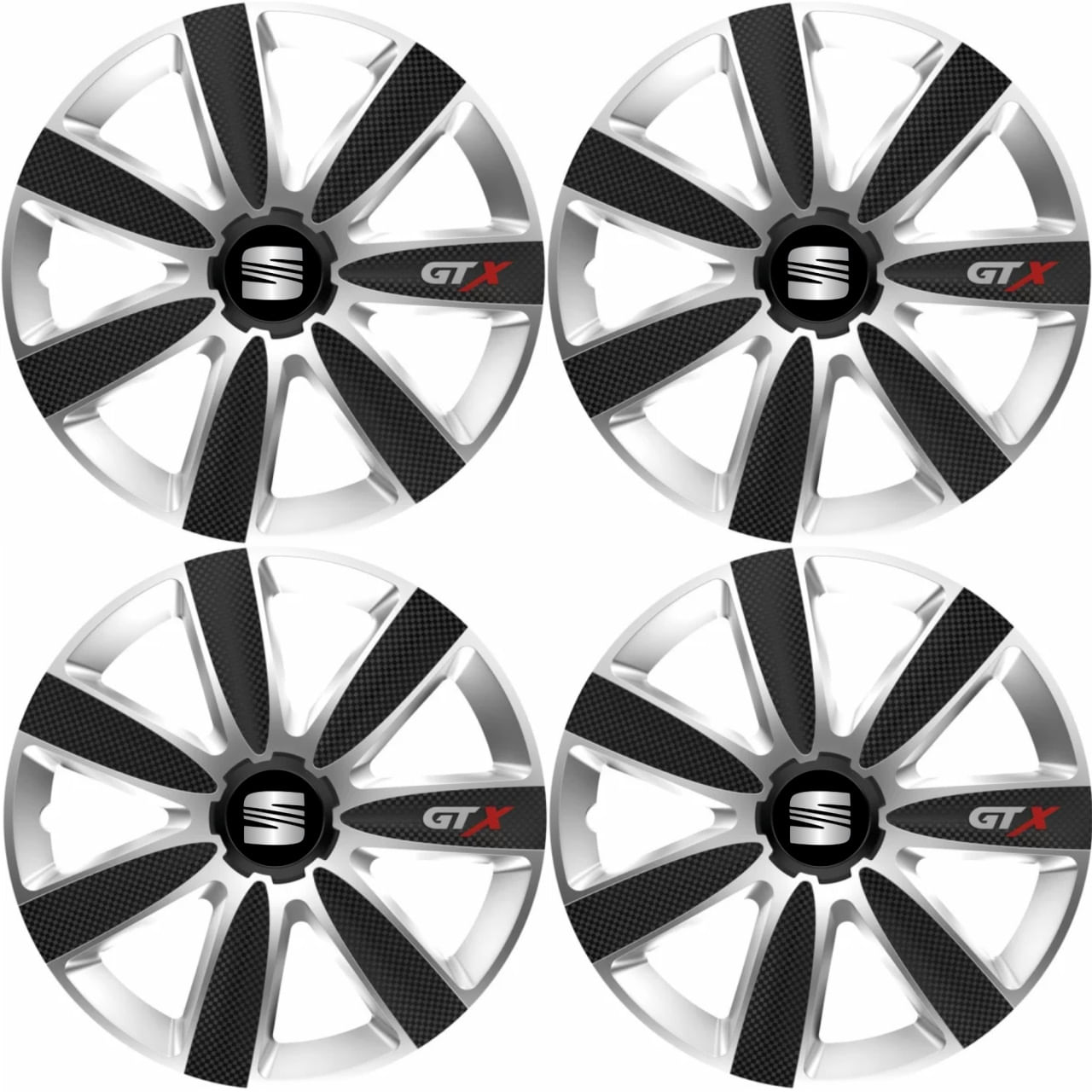 Set 4 Capace Roti GTX Carbon Gri-Negru R16, Pentru Seat