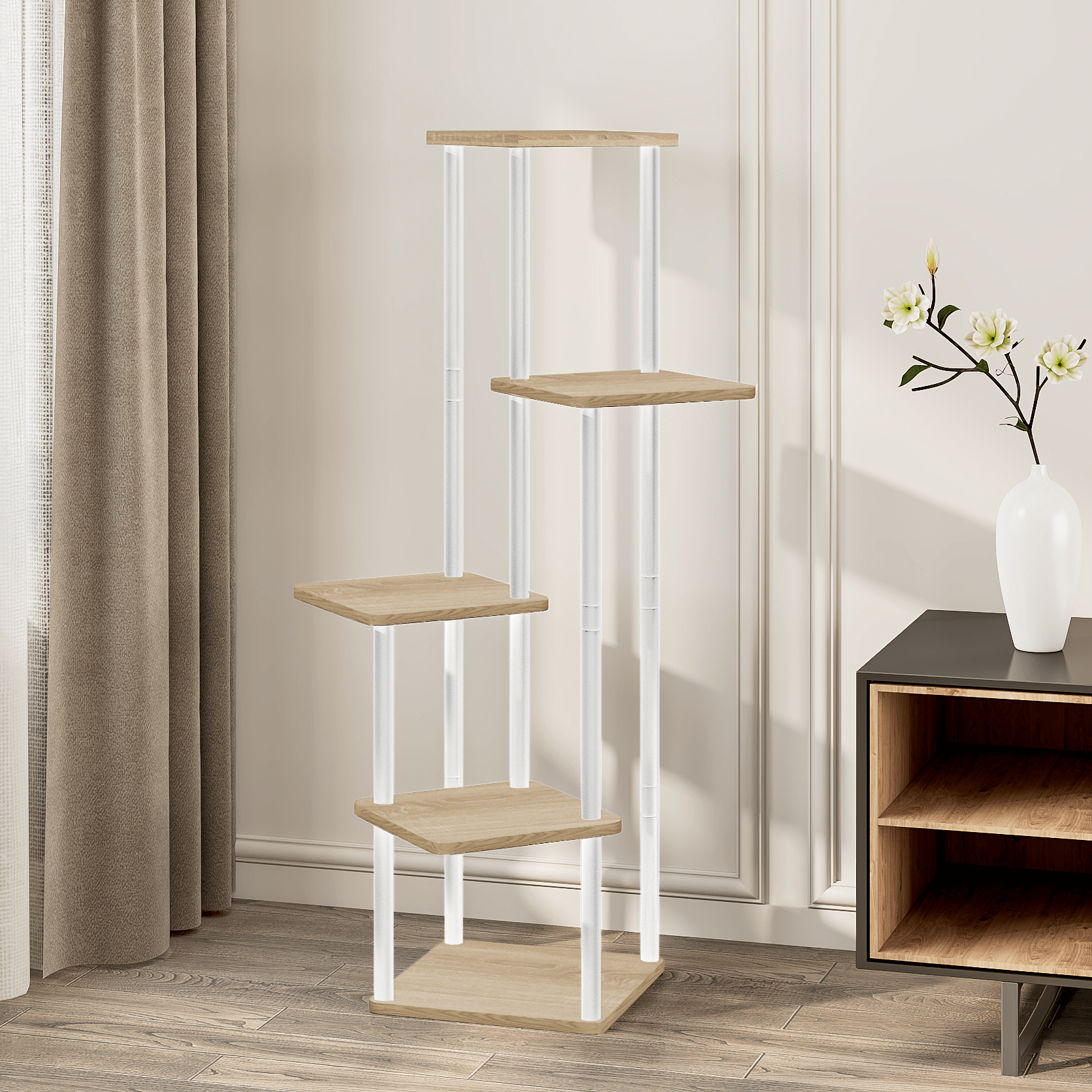 Suport de flori din metal, alb/stejar sonoma, ADITE - 2 | YEO