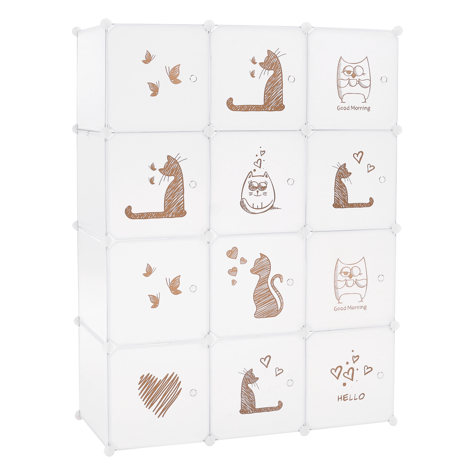 Dulap modular pentru copii, model alb / maro pentru copii, KITARO