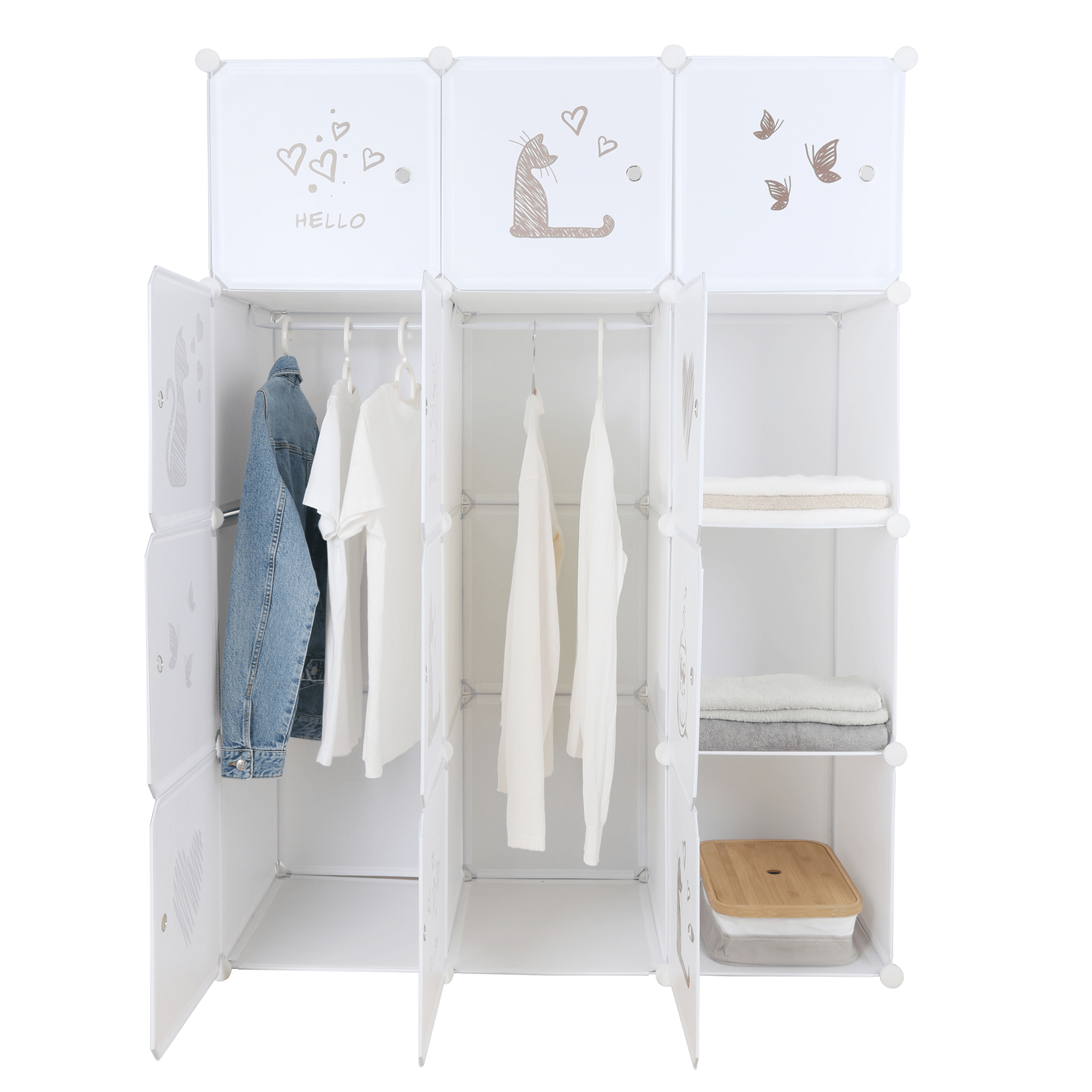 Dulap modular pentru copii, model alb / maro pentru copii, KITARO - 2 | YEO