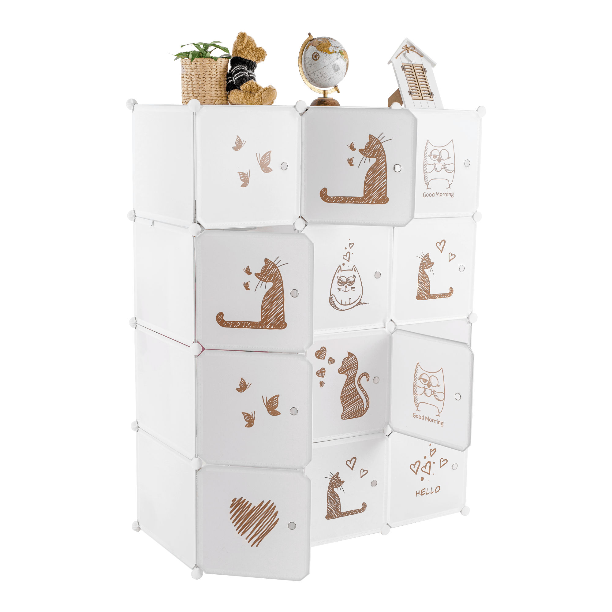 Dulap modular pentru copii, model alb / maro pentru copii, KITARO - 3 | YEO