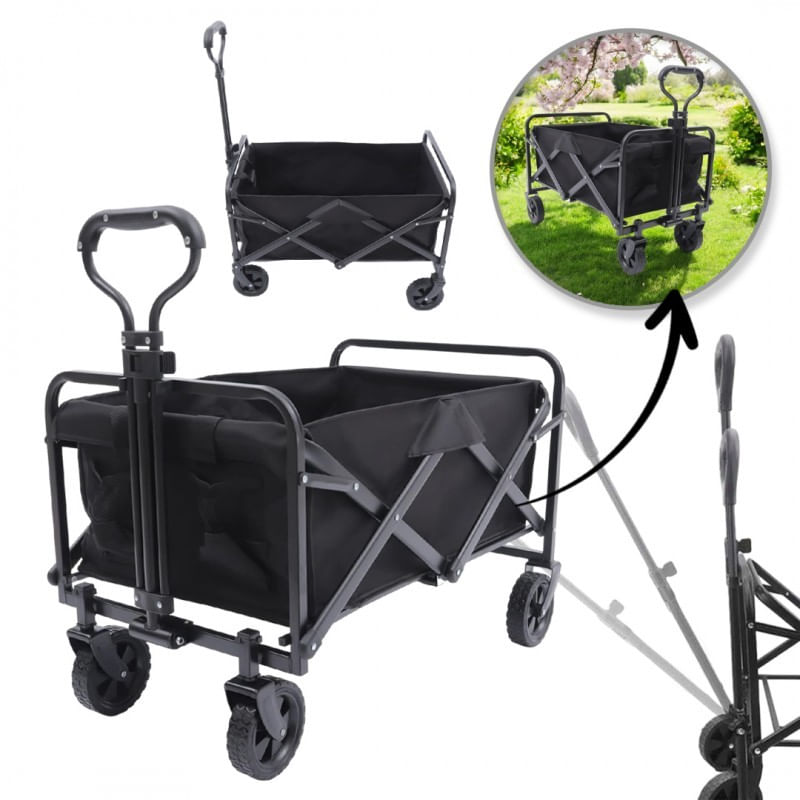 Carucior de gradina pentru transport, pliabil, metalic, negru, JollyMag, AR07CZ, 72x47x68-87cm — imaginea 3