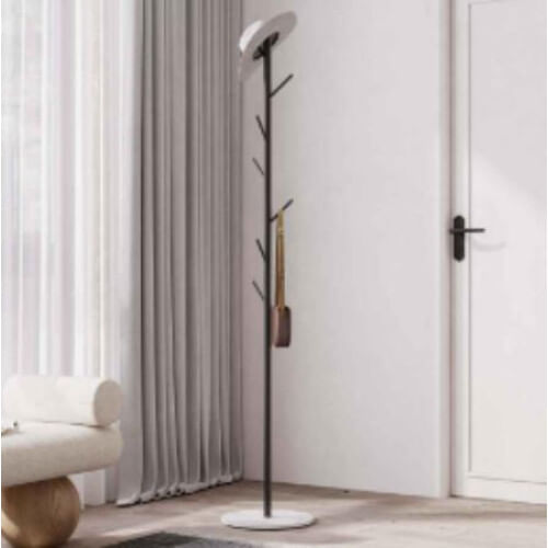 Suport haine, palarii, genti, cu 7 carlige, suport marmura, negru, metal, 170cm — imaginea 2