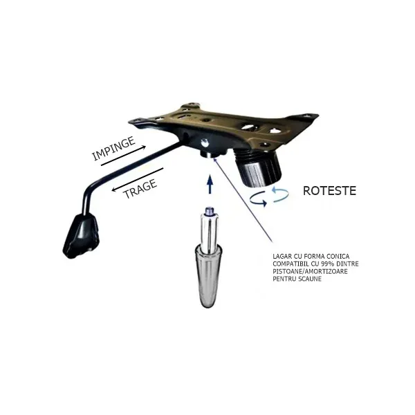 Set placuta balans metalica 22 cm x 15 cm, baza 60 cm, rola universala Ø11 si cilindru piston, gaz, pentru scaune birou — imaginea 3