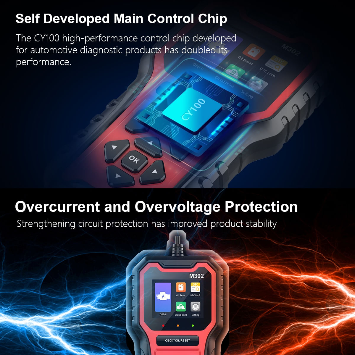 Tester Diagnoza Auto Techstar M302, OBD II, Resetare Oil Service, Live Data, Test senzor O2, Printare cloud cod QR
