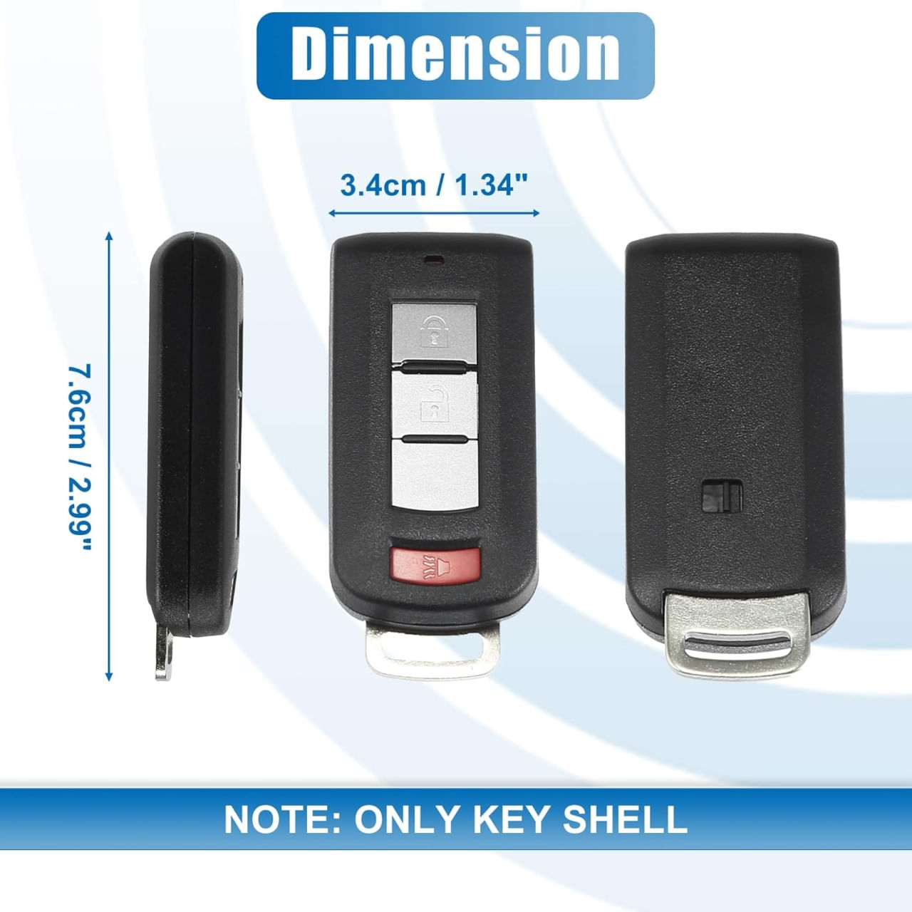 Carcasa Cheie Auto Techstar cu 3 butoane, Compatibila Mitsubishi Outlander 2010–2018, Lancer 2008–2016