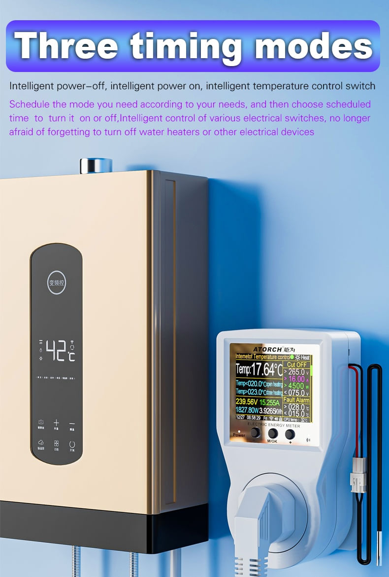 Priza inteligenta si Controller smart temperatura si consum energie ATORCH S1BWT, WiFi, Bluetooth