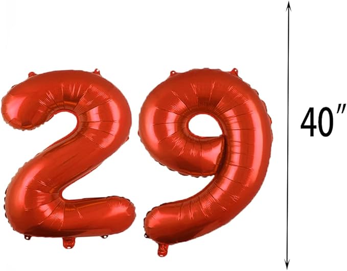 Set 25 baloane pentru ziua de nastere/aniversare, balon mare 29 ani, 101cm, rosu