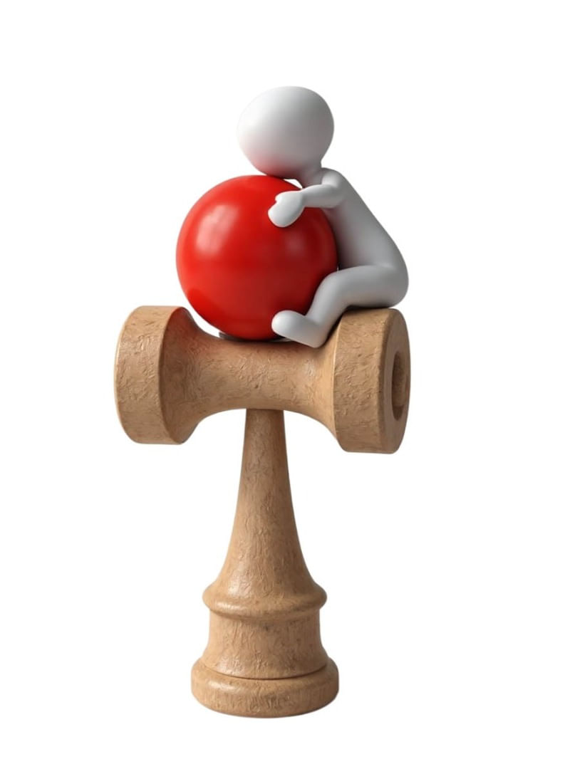 Kendama profesionala, Bila din lemn si  cu 4 cupe, Design Unic  + Sticker pentru telefon, 97KD