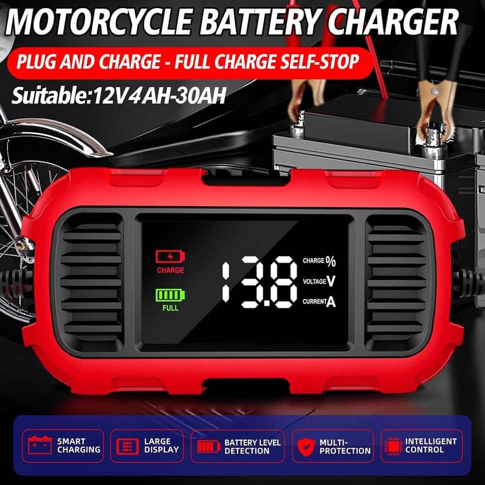 Incarcator redresor baterie moto Techstar 12V 2A cu oprire automata, incarcare inteligenta cu 3 etape, afisaj LED - 3 | YEO