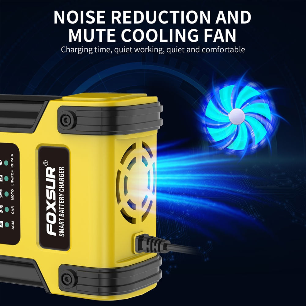 Incarcator Redresor baterii auto-moto inteligent FOXSur FBC122412D, 12V 12A/24V 6A, 7 trepte incarcare, LCD - 1 | YEO