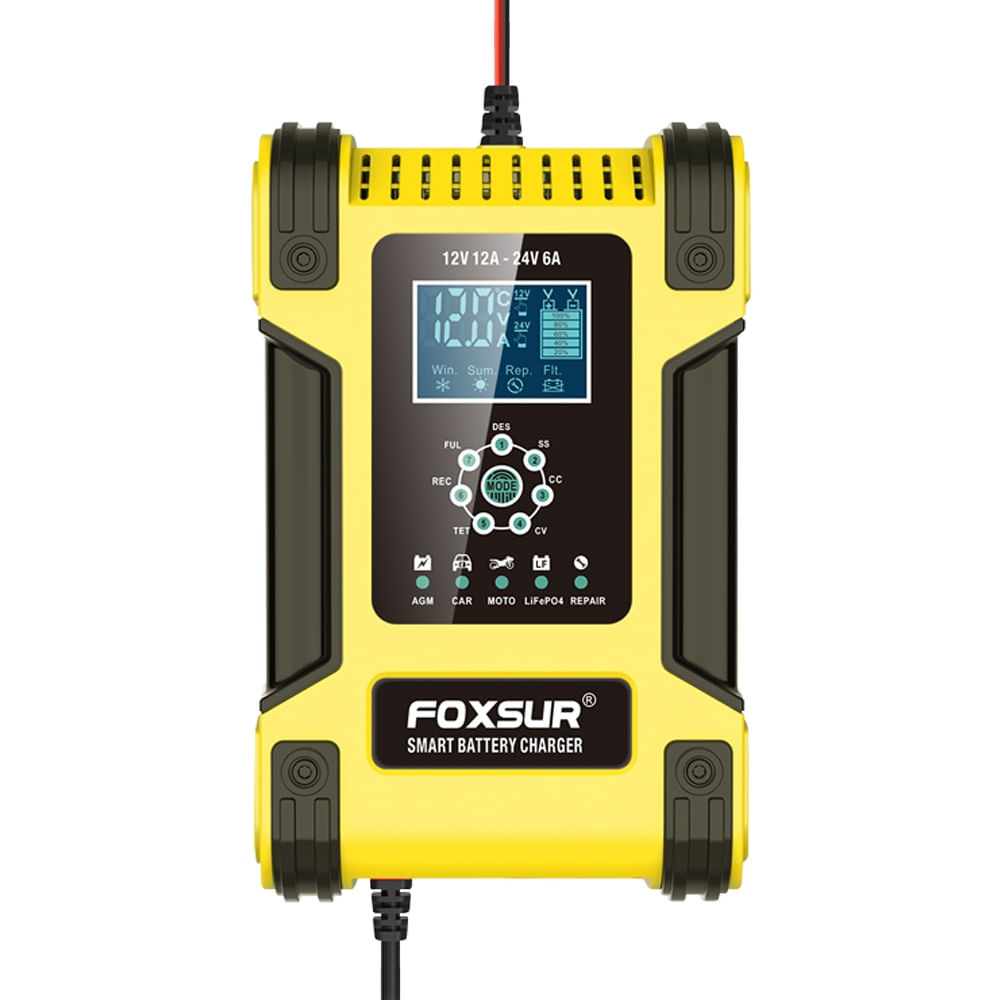 Incarcator Redresor baterii auto-moto inteligent FOXSur FBC122412D, 12V 12A/24V 6A, 7 trepte incarcare, LCD - 2 | YEO